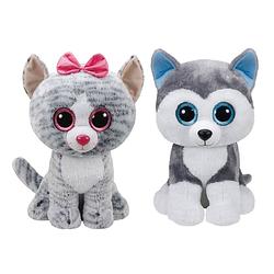 Foto van Ty - knuffel - beanie boo'ss - xl kiki cat & slush husky