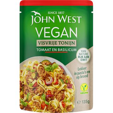 Foto van John west vegan visvrije tonijn met tomaat en basilicum 135g bij jumbo