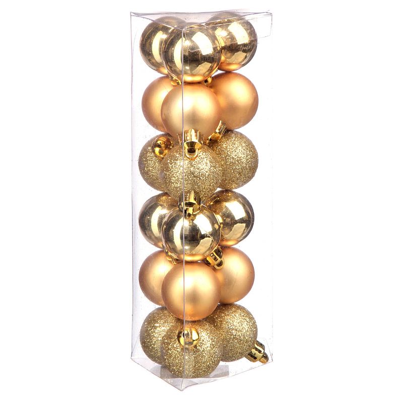 Foto van 18x stuks kerstballen goud glans en mat kunststof 3 cm - kerstbal