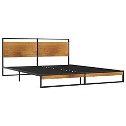 Foto van The living store metalen bedframe - zwart - 208 x 144.5 x 82.5 cm - massieve constructie - inclusief lattenbodem -