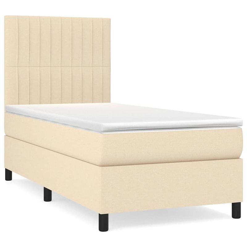 Foto van The living store boxspringbed - crème - 193 x 90 x 118/128 cm - pocketvering matras - middelharde ondersteuning -