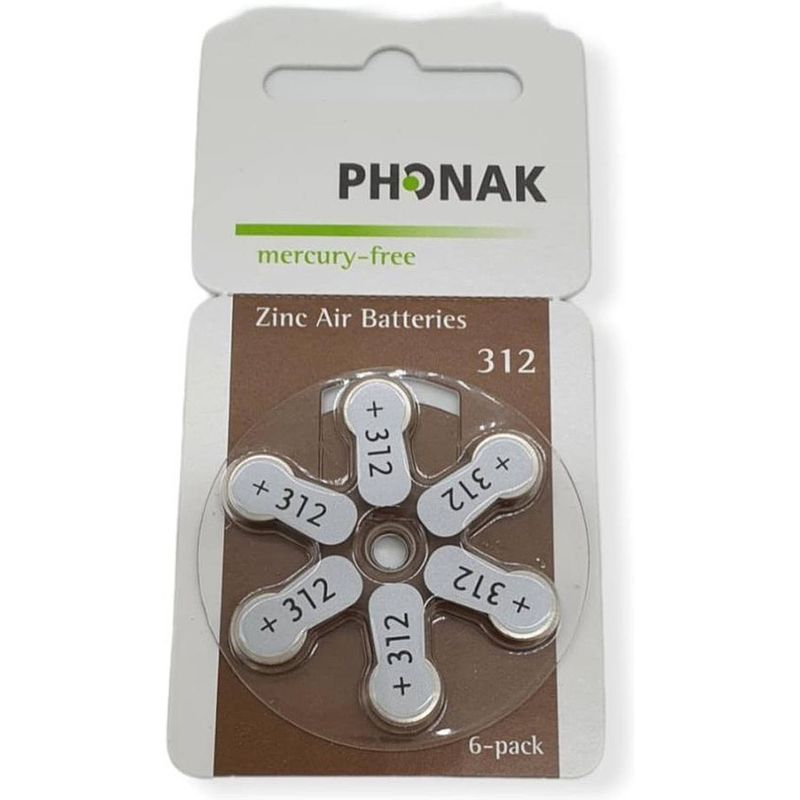 Foto van Phonak hoortoestel batterij p312 bruine sticker 10 pakjes 60 batterijen