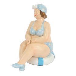 Foto van Home decoratie beeldje dikke dame zittend - blauw badpak - 11 cm - beeldjes