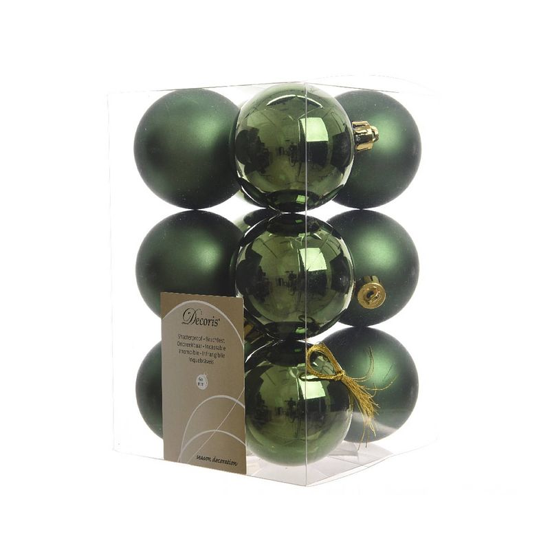 Foto van 5 stuks kerstbal plastic glans-mat diameter 6cm dennen groen ksd