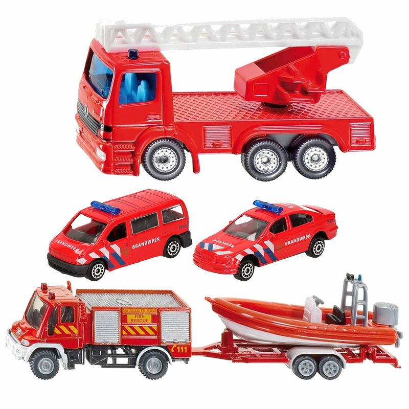 Foto van Brandweer wagens uitgebreide speelgoed set 5-delig die-cast - speelgoed auto's