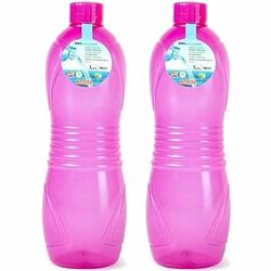 Foto van Plasticforte drinkfles/waterfles/bidon - 2x - 1000 ml - transparant/roze - kunststof - drinkflessen