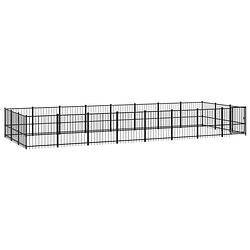 Foto van The living store hondenhok hondenkennel - zwart gepoedercoat staal - 776x291x100cm - stevige constructie