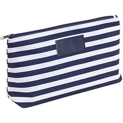 Foto van Toilettas/make-up tas gestreept blauw/wit 28 cm voor heren/dames - reis toilettassen/etui - handbagage