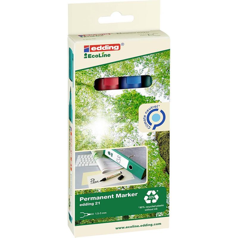 Foto van Edding permanent marker ecoline e-21 set van 4 stuks in geassorteerde kleuren