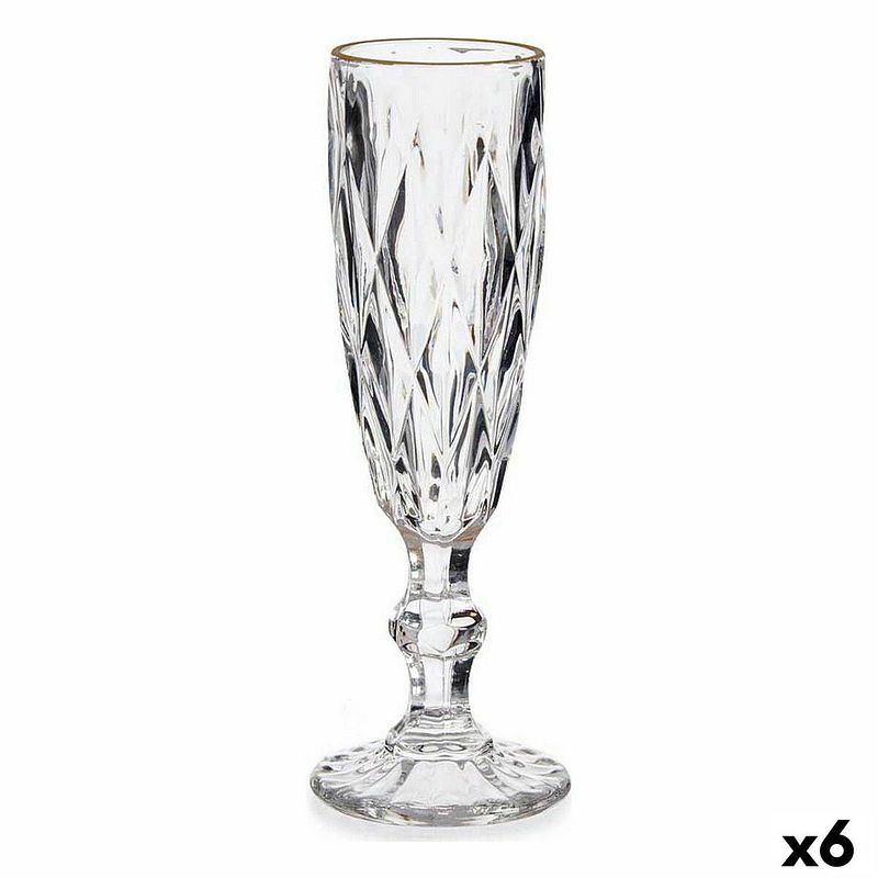 Foto van Champagneglas diamant gouden transparant glas 170 ml (6 stuks)