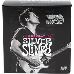 Foto van Ernie ball 3817 john mayer signature silver slinky 6-pack snarenset voor elektrische gitaar (10.5 - 47)