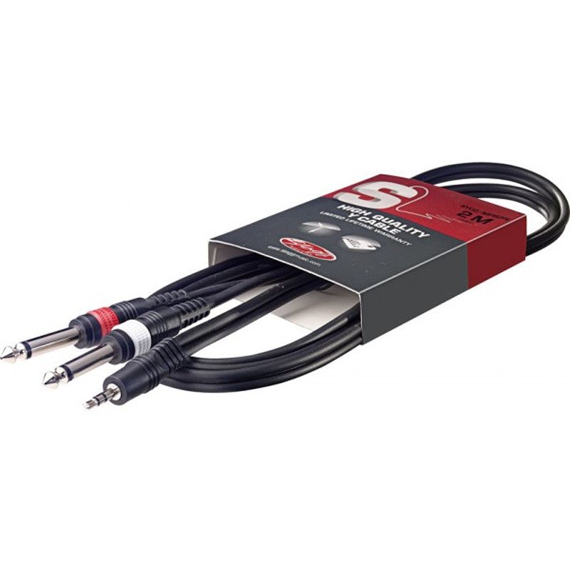 Foto van Stagg syc2/mps2p e 3.5 mm trs jack - 2x 6.3 mm ts kabel 2m