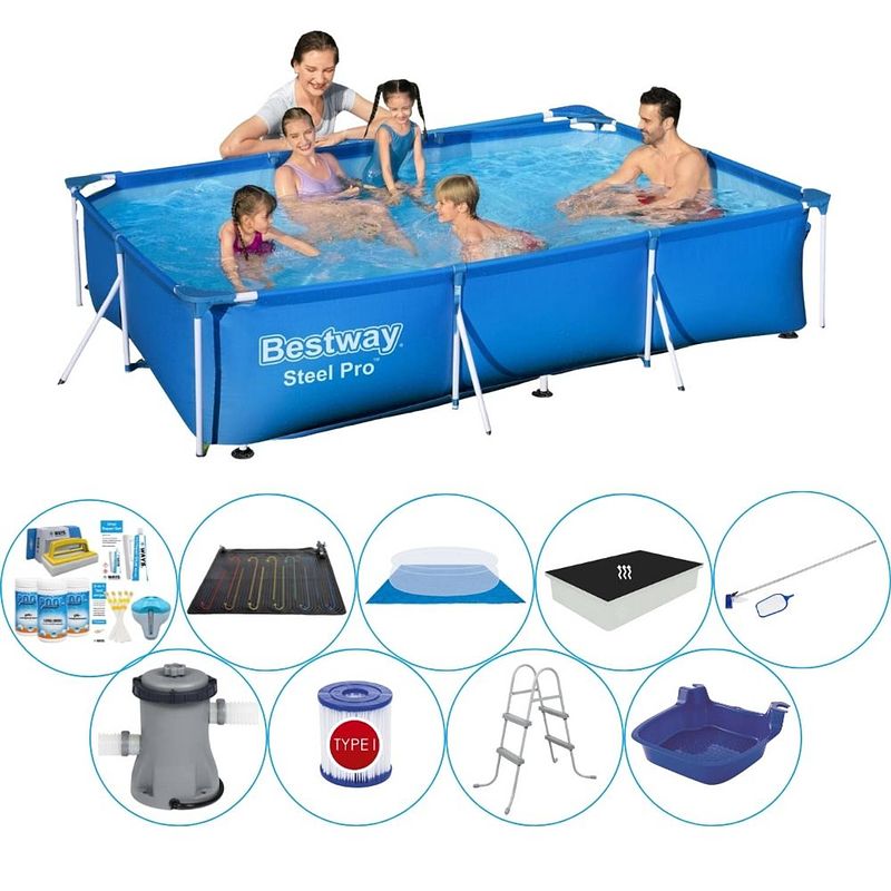 Foto van Bestway steel pro rechthoekig zwembad - 300 x 201 x 66 cm - blauw - inclusief pomp en toebehoren