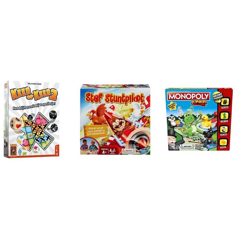 Foto van Spellenbundel - 3 stuks - keer op keer 2 & monopoly junior & stef stuntpiloot