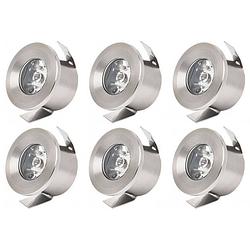 Foto van Led veranda spot verlichting 6 pack - mony - inbouw rond 1w - natuurlijk wit 4200k - mat chroom aluminium - ø33mm