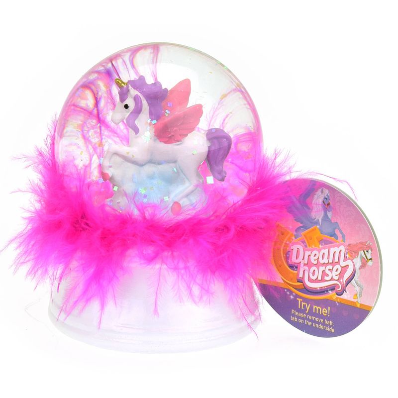 Foto van Toi-toys nachtlamp/sneeuwbol dream horse 9 cm led wit/roze