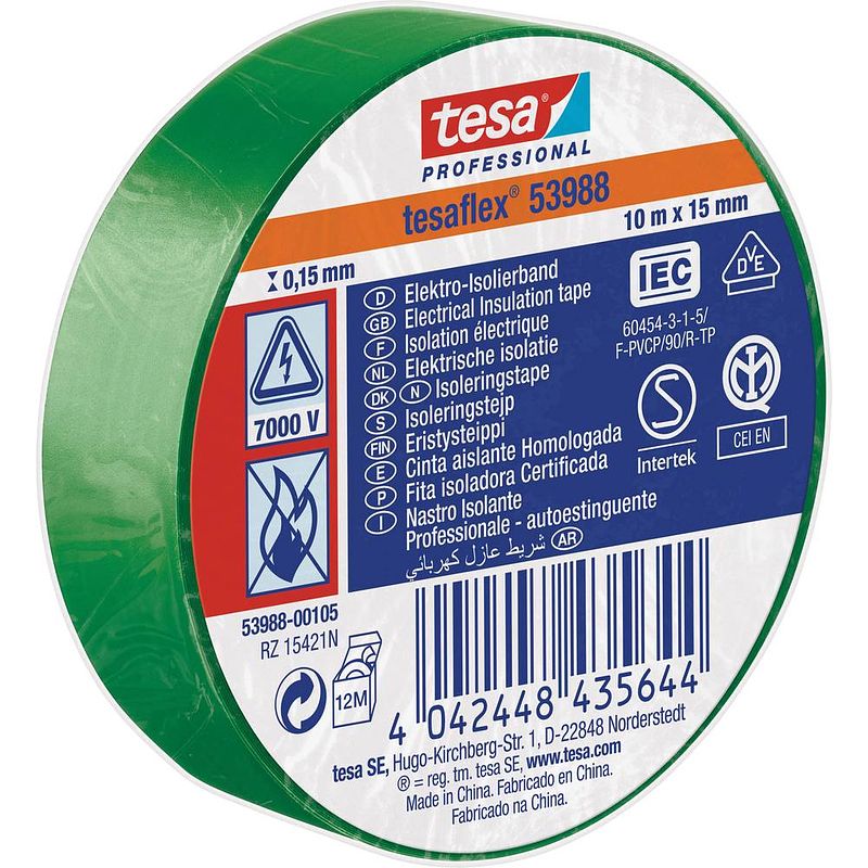 Foto van Tesa 53988-00105-00 isolatietape tesa professional groen (l x b) 10 m x 15 mm 1 stuk(s)