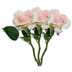 Foto van Mica decorations kunstbloem roos emy - 3x - roze - 31 cm - kunststof steel - bloemen - kunstbloemen