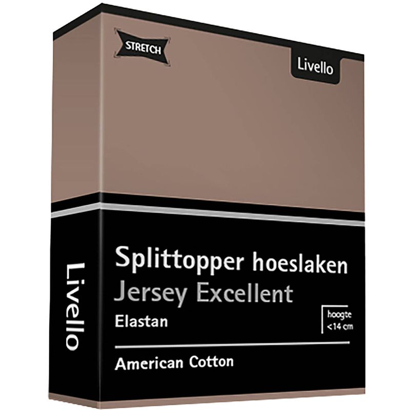 Foto van Livello hoeslaken splittopper jersey excellent brown 180 x 200 cm