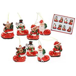 Foto van Kersthangers -kerst figuren in laars -8x stuks - kunststof - 3,5 cm - kersthangers