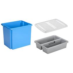 Foto van Sunware opslagbox kunststof 45 liter blauw 45 x 36 x 36 cm met deksel en organiser tray - opbergbox