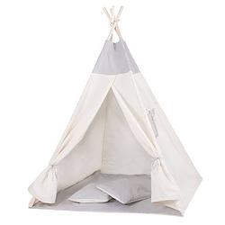 Foto van Tipi tent wigwam speeltent 120x100x180 cm met mat en kussens naturel grijs