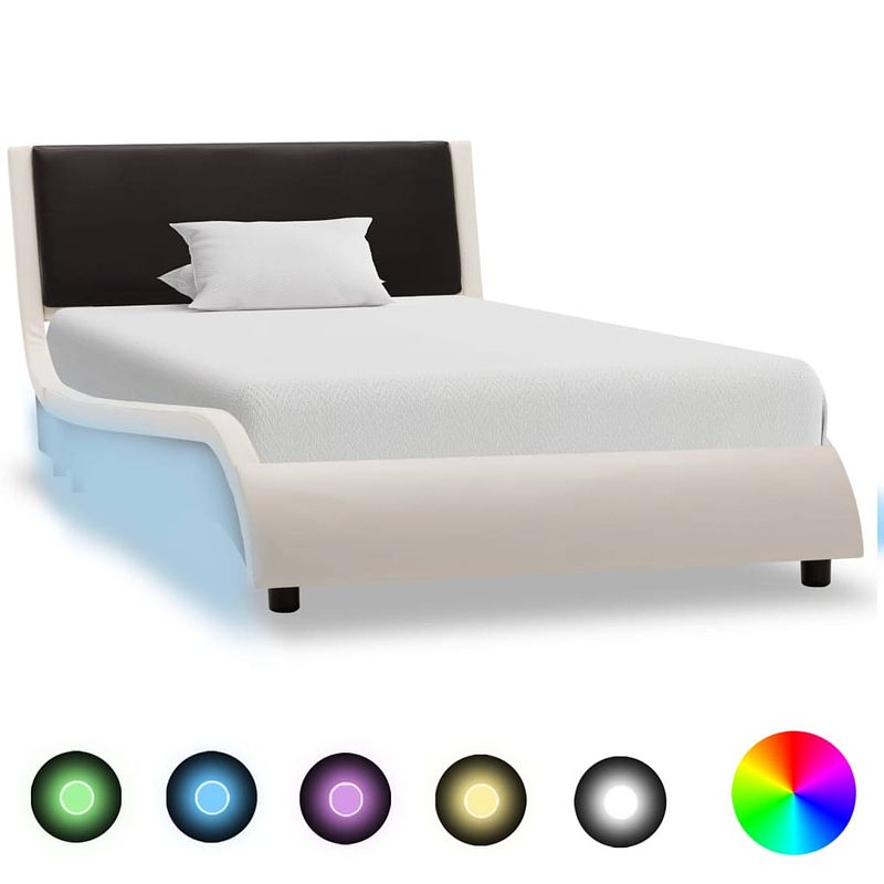 Foto van Vidaxl bedframe met led kunstleer wit en zwart 90x200 cm