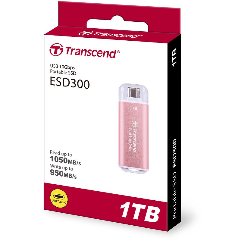 Foto van Transcend esd300p 1 tb pink usb type c