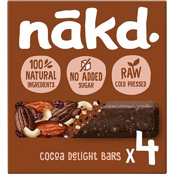 Foto van 30% korting | nakd. raw fruitreep met noten cocoa delight 4 x 35g aanbieding bij jumbo