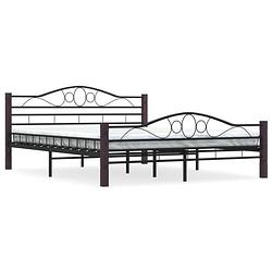 Foto van The living store metalen bedframe - zwart - 210 x 167 x 85 cm - massieve constructie - stevige lattenbodem - montage