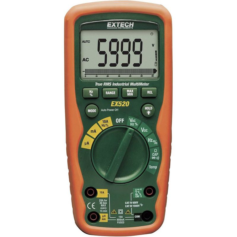 Foto van Extech ex520 multimeter digitaal waterbestendig (ip67) cat iii 1000 v, cat iv 600 v weergave (counts): 6000