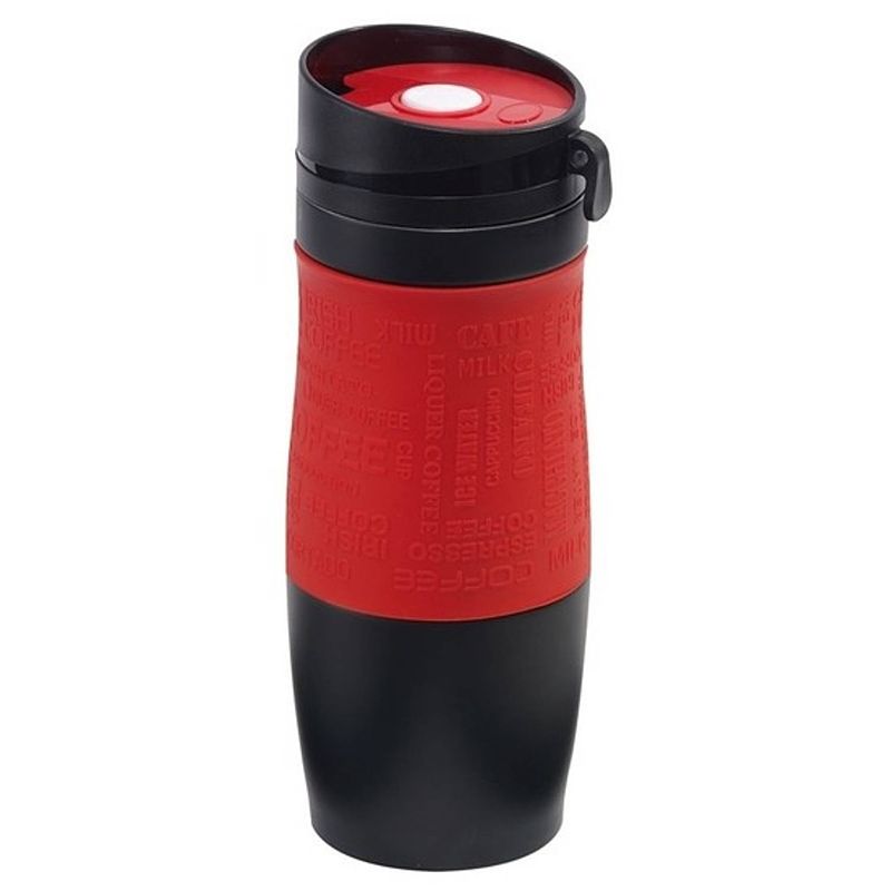 Foto van Dubbelwandige thermobeker rood/zwart 380 ml - thermosbeker