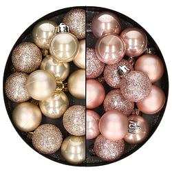 Foto van 28x stuks kleine kunststof kerstballen lichtroze en champagne 3 cm - kerstbal