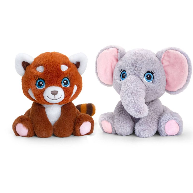 Foto van Pluche knuffels combi-set dieren rode panda en olifant 25 cm - knuffeldier