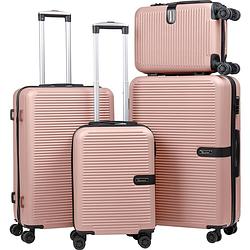 Foto van Lucceti - kofferset 4-delig - handbagage - met wielen - koffers - trolley - milaan - rosé gold