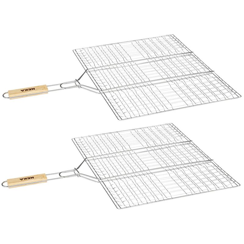 Foto van Bbq/barbecue hamburger grill klem met houten handvat 40 x 50 cm - barbecueroosters