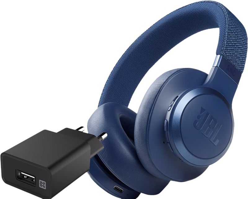 Foto van Jbl live 660nc blauw + xtrememac oplader met usb a poort 12w