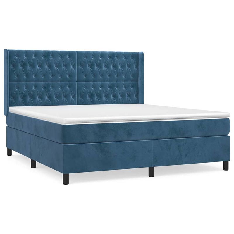 Foto van The living store boxspringbed - donkerblauw fluweel - 180 x 200 cm - pocketvering