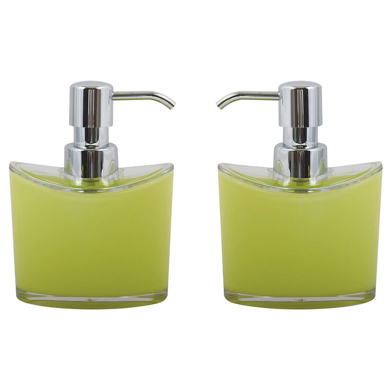 Foto van Msv zeeppompje/dispenser aveiro - 2x - ps kunststof - limegroen/zilver - 11 x 14 cm - 260 ml - zeeppompjes