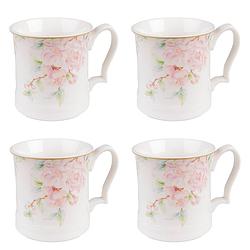 Foto van Haes deco - mokken set van 4 - 13x9x9 cm / 414 ml - met bloemen - blooming peony