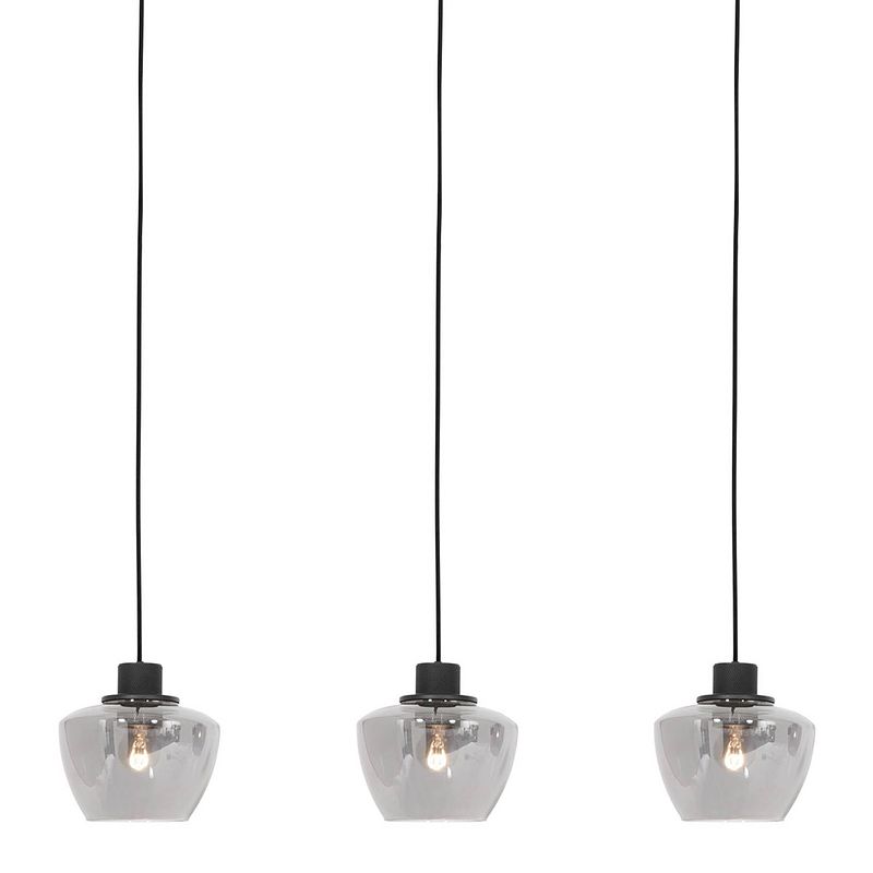 Foto van Design hanglamp - mexlite - glas - design - e27 - l: 90cm - voor binnen - woonkamer - eetkamer - zwart