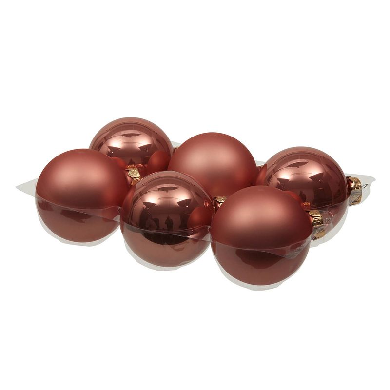 Foto van 6x stuks glazen kerstballen koraal roze 8 cm mat/glans - kerstbal