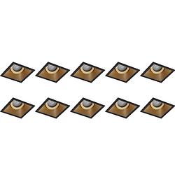 Foto van Spot armatuur 10 pack - pragmi zano pro - gu10 fitting - inbouw vierkant - mat zwart/goud - aluminium - kantelbaar -