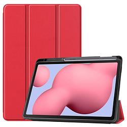 Foto van Basey samsung galaxy tab s6 lite hoesje kunstleer hoes case cover - rood