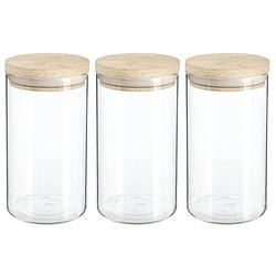 Foto van 3x stuks voorraadbussen/voorraadpotten 1l glas met houten deksel - voorraadpot