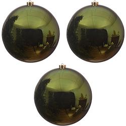 Foto van 3x grote raam/deur/kerstboom decoratie donkergroene kerstballen 20 cm glans - kerstbal