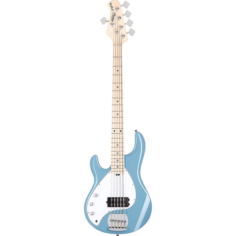 Foto van Sterling by music man stingray ray 5 chopper blue lh linkshandige 5-snarige elektrische basgitaar