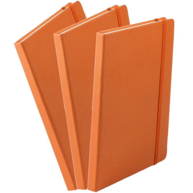 Foto van Set van 3x stuks luxe schriftjes/notitieboekjes oranje met elastiek a5 formaat - schriften