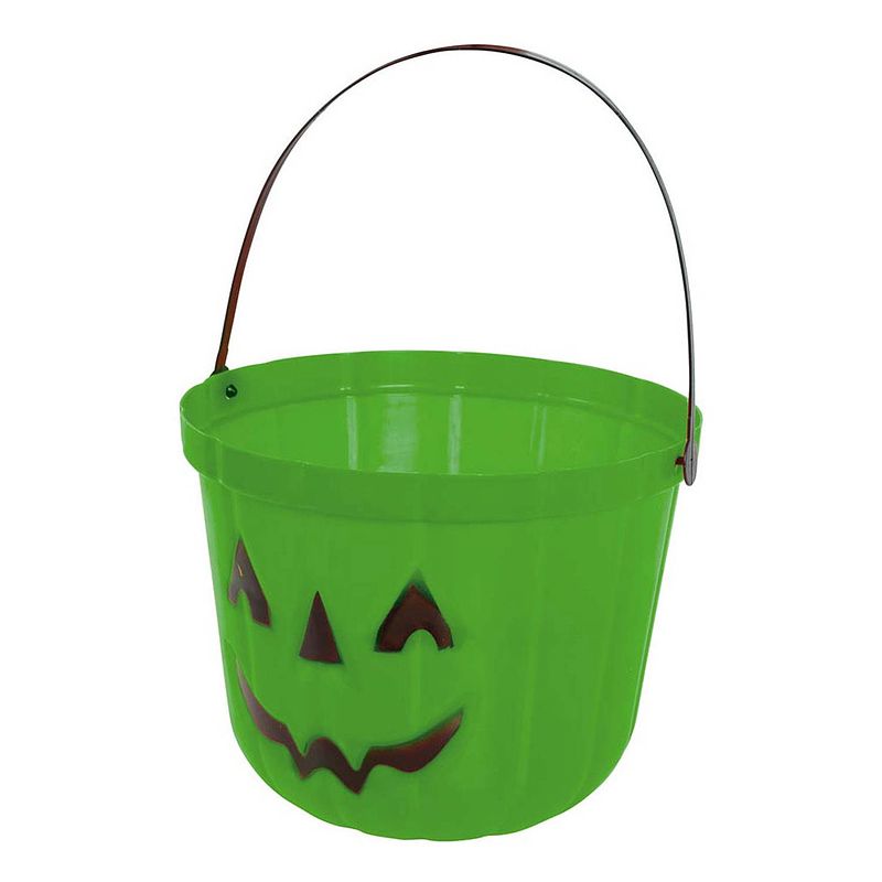 Foto van Trick or treat snoep emmertje - pompoen - groen - d20 cm - feestdecoratievoorwerp