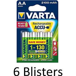 Foto van 24 stuks (6 blisters a 4 st) varta oplaadbare batterijen aa 2100 mah